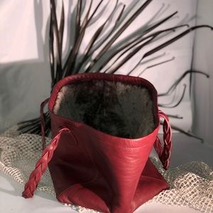 Aigner Wine color leather satchel bag with fur